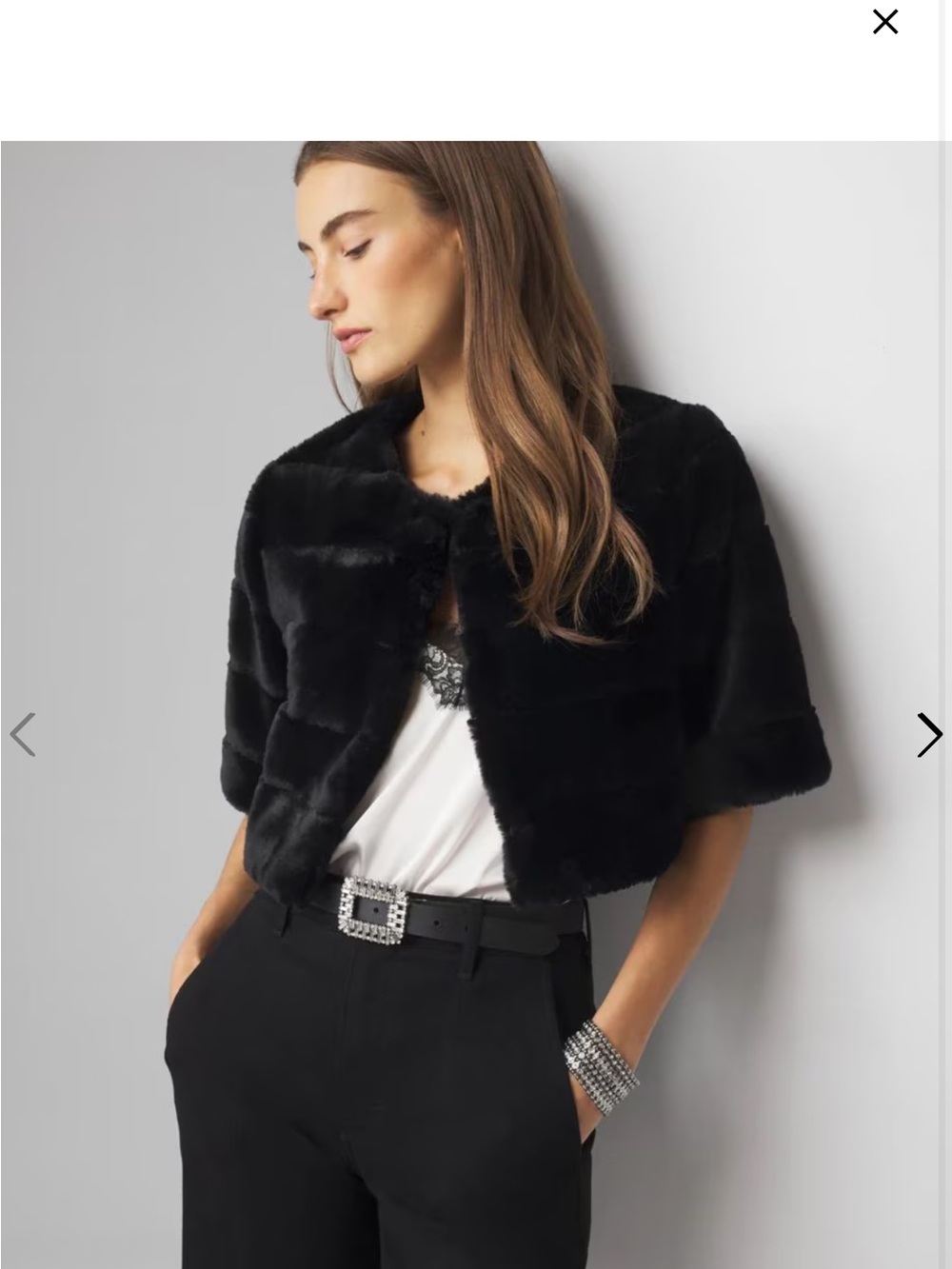 White House Black Market Black Faux Fur Cropped Cape Jacket